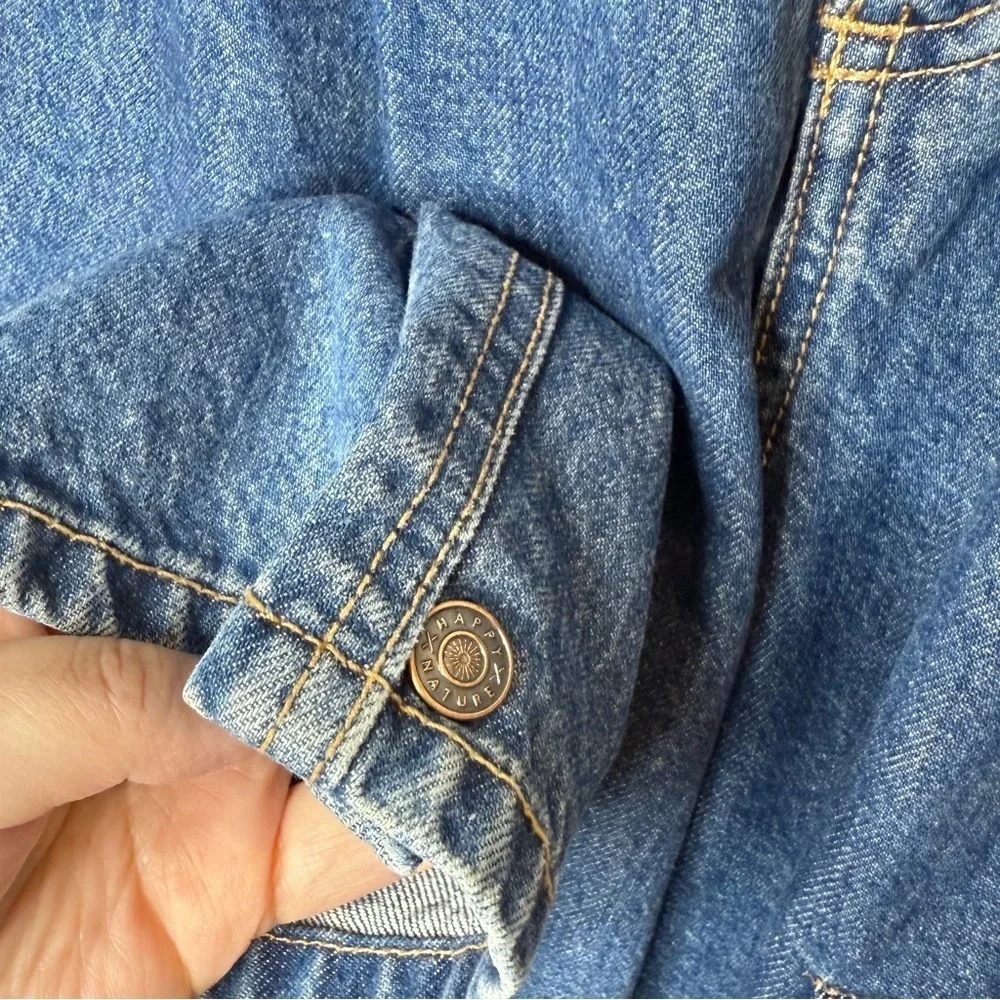 Happy x Nature Patchwork Plaid Pocket Wide Leg Jeans Boho Cottagecore Sz 4